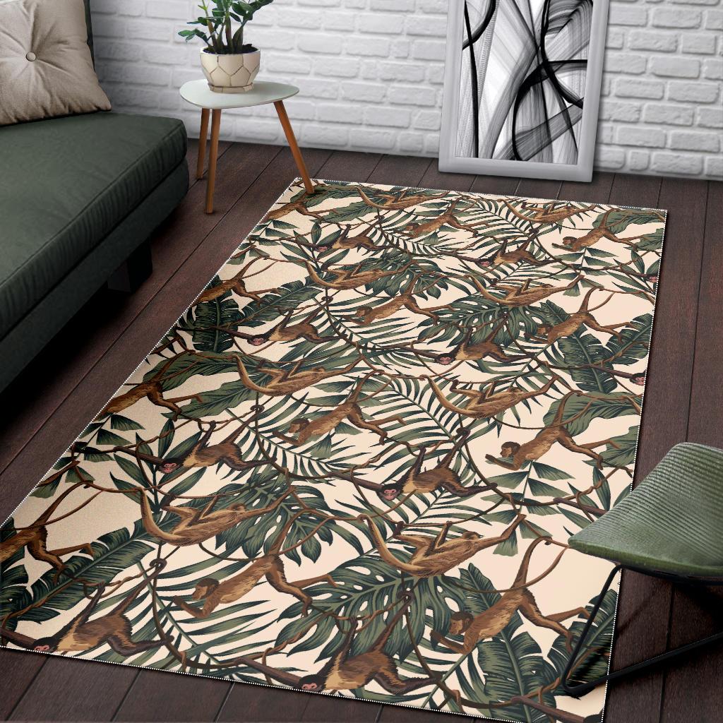 Monkey tropical leaves background Area Rug