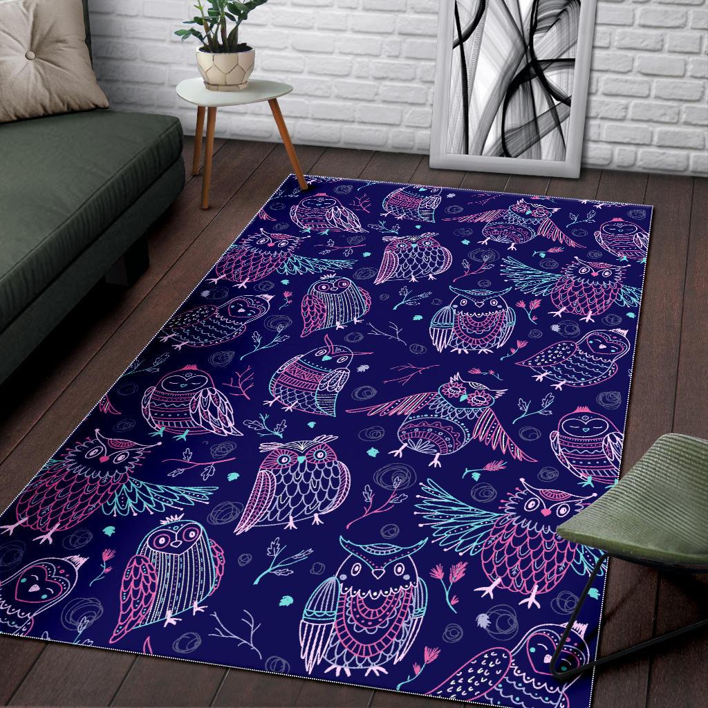 Cute owls pattern boho style ornament Area Rug