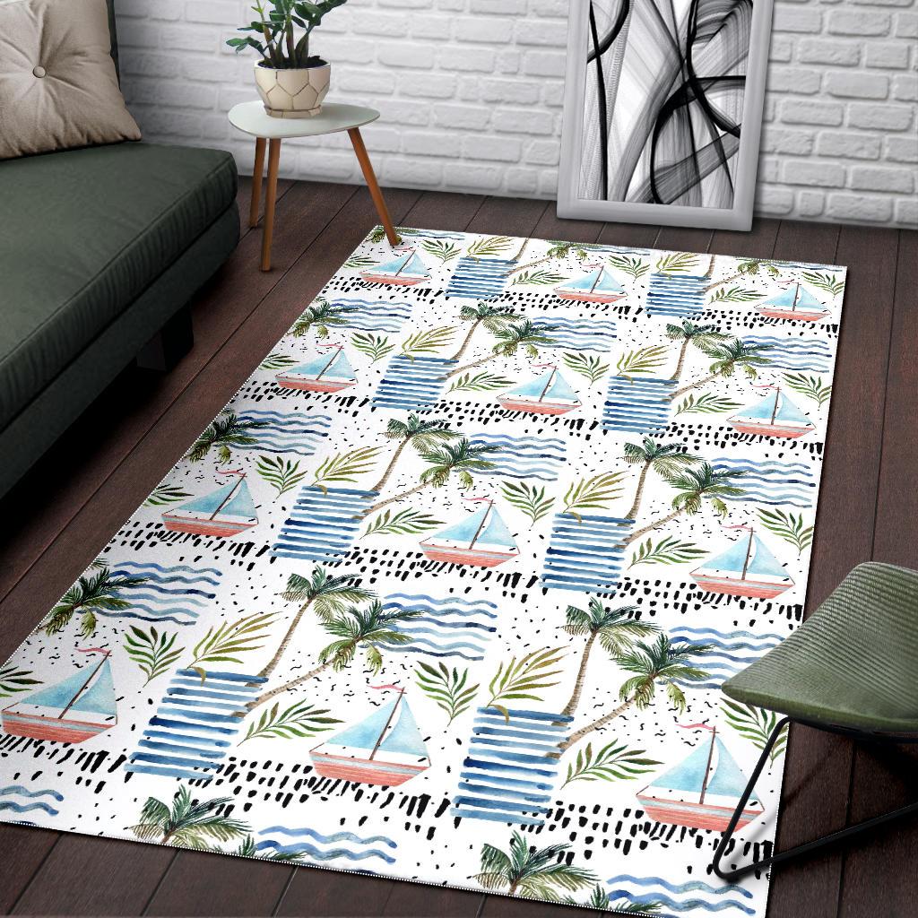 Sailboat Pattern Theme Area Rug