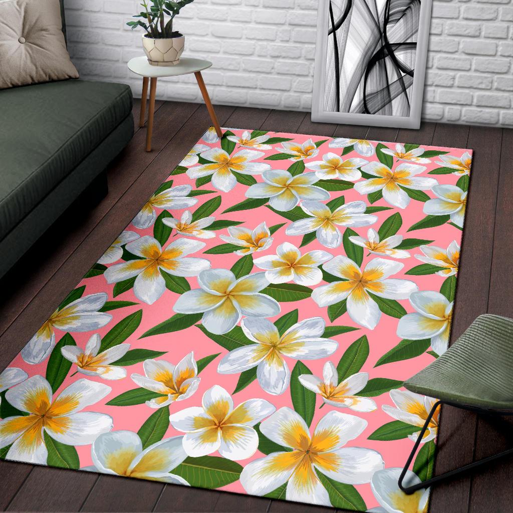 White Plumeria Pattern Print Design PM011 Area Rugs