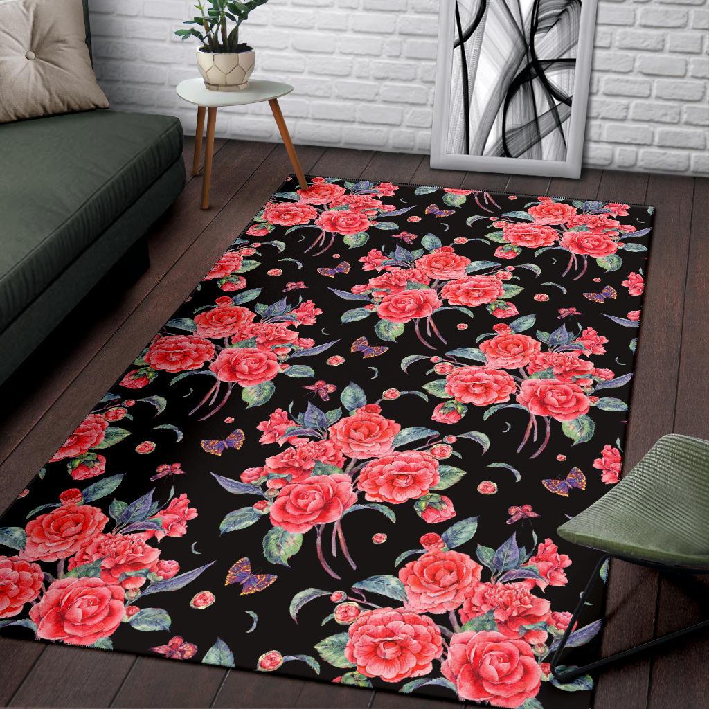 Camellia Pattern Print Design CM03 Area Rugs