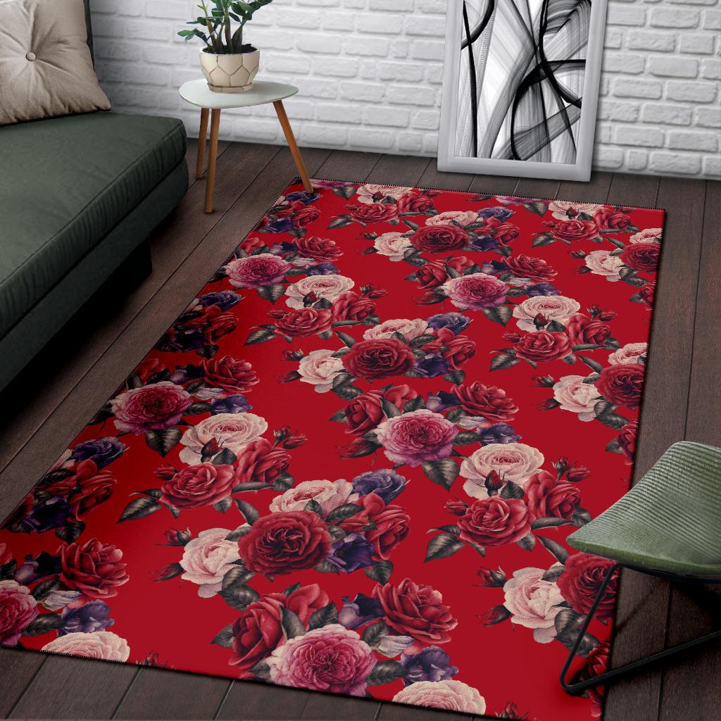 Rose Red Pattern Print Design RO07 Area Rugs