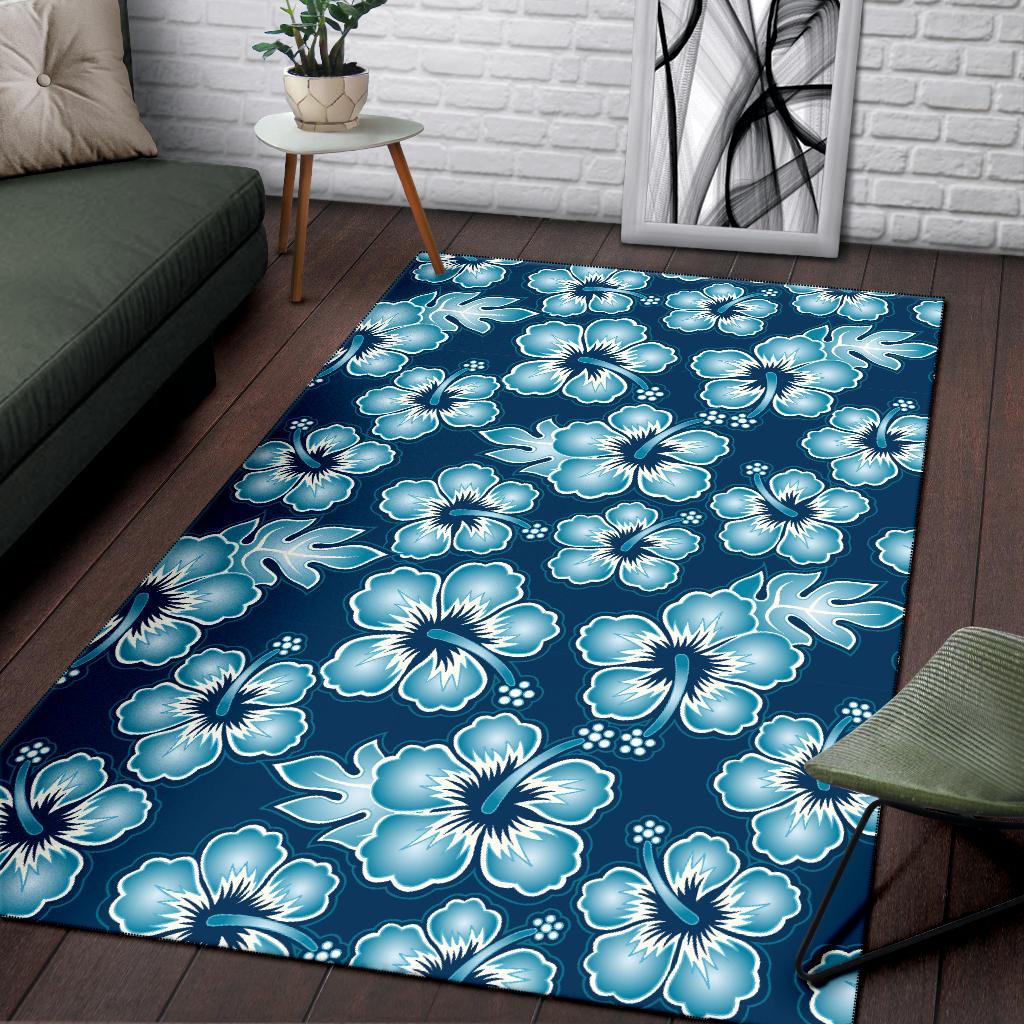 Blue Hibiscus Pattern Print Design HB011 Area Rugs