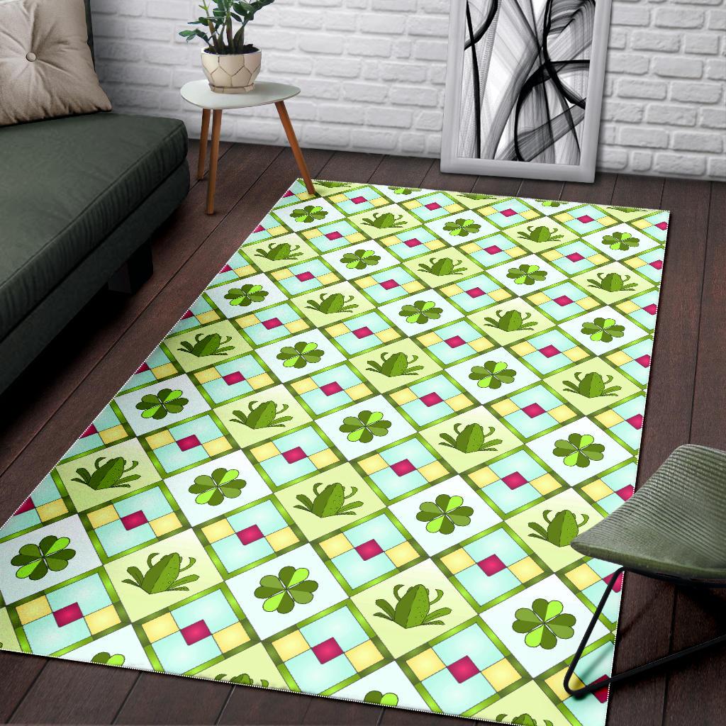 Frog Clover leaves Pattern Area Rug