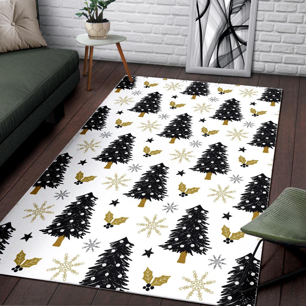 Christmas tree holly snow star pattern Area Rug