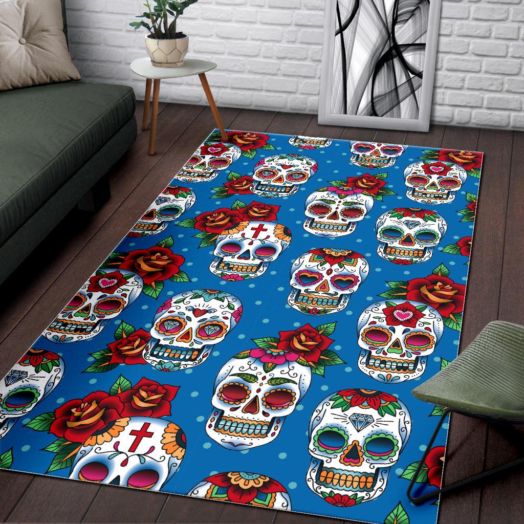 Suger Skull Rose Pattern Area Rug