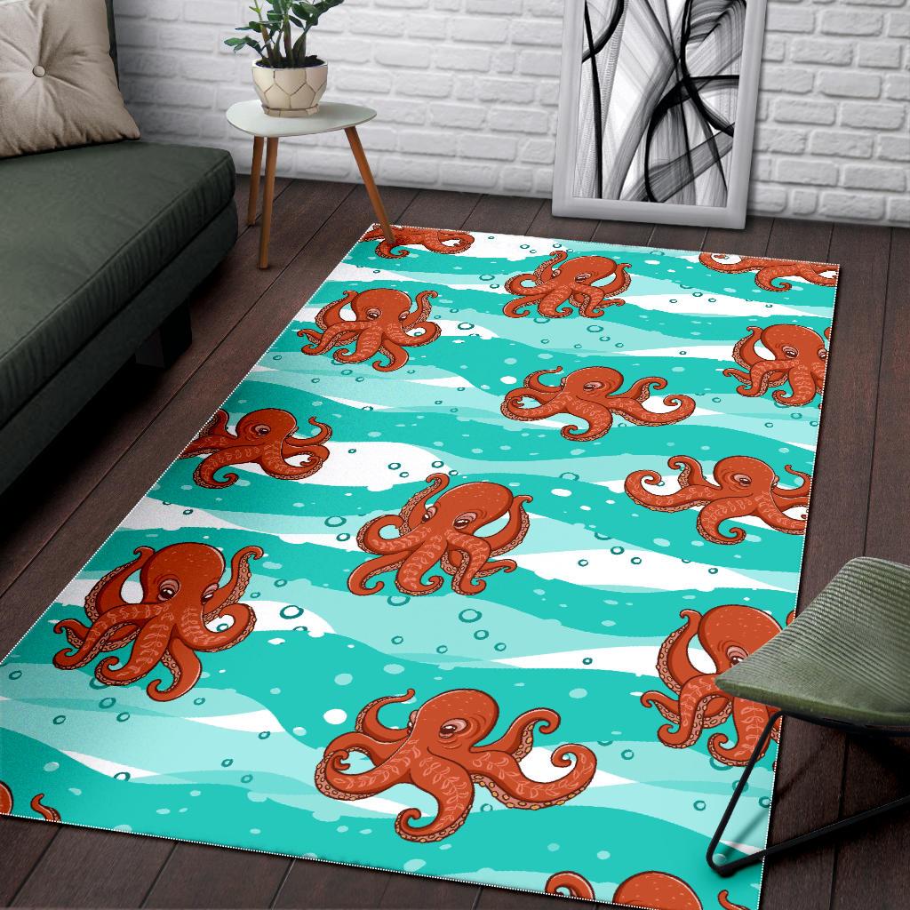 Octopuses sea wave background Area Rug