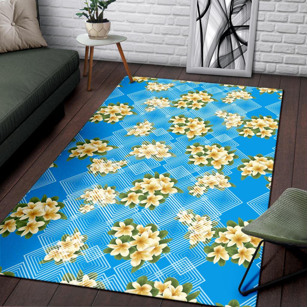 Yellow Plumeria Design Print Pattern Area Rugs