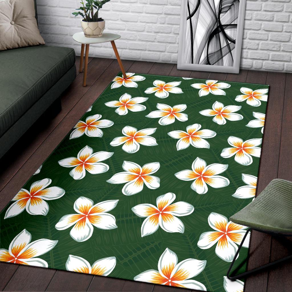 White Plumeria Pattern Print Design PM020 Area Rugs