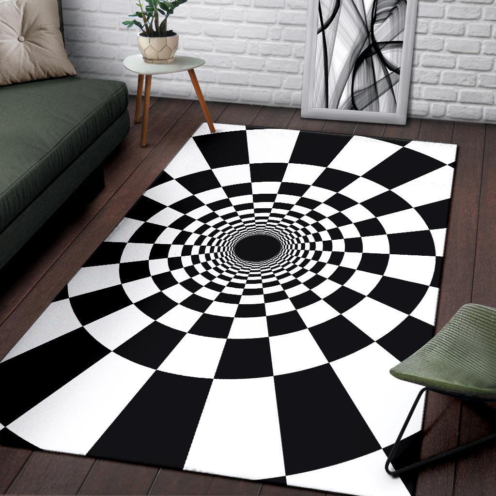 Tunnel Illusion Black and White Hole Area Rug