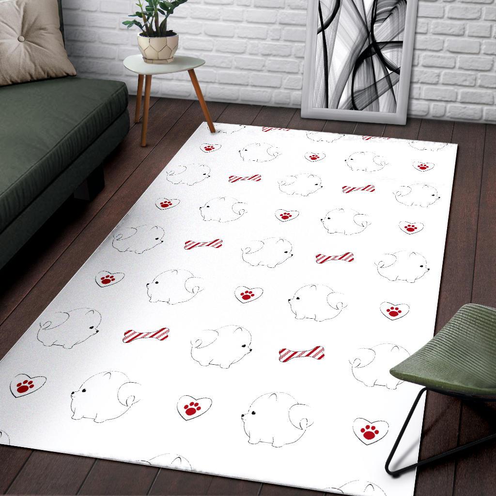 White Pomeranian Pattern Area Rug