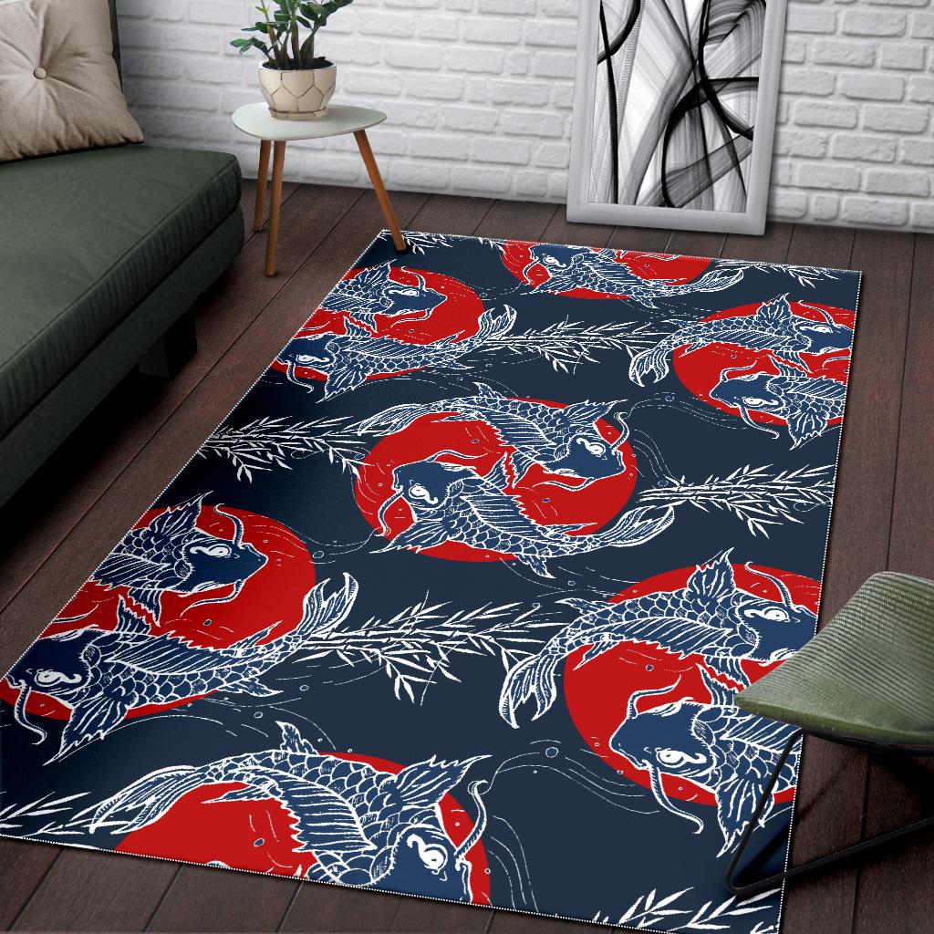 Koi Fish Carp Fishs hand drawn japanese art Area Rug