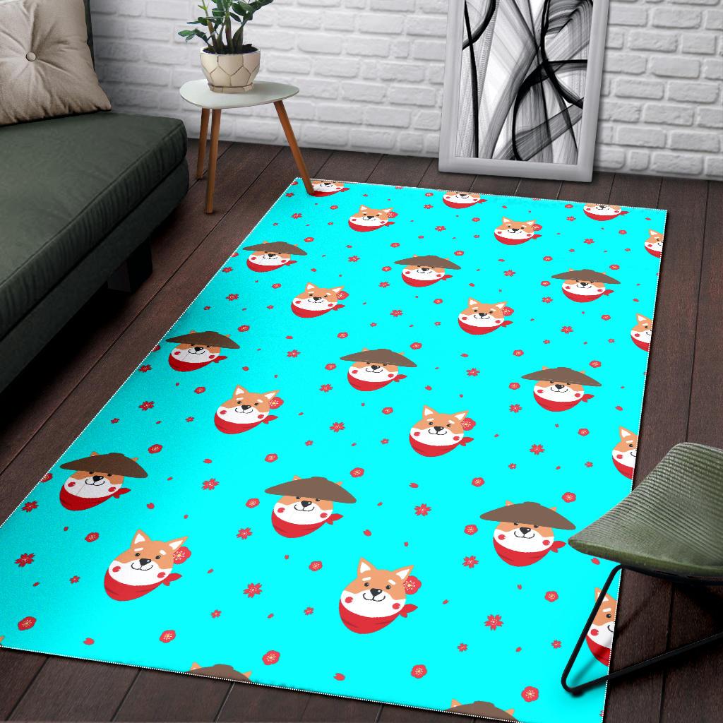 Shiba Inu Japanese Hat Pattern Area Rug