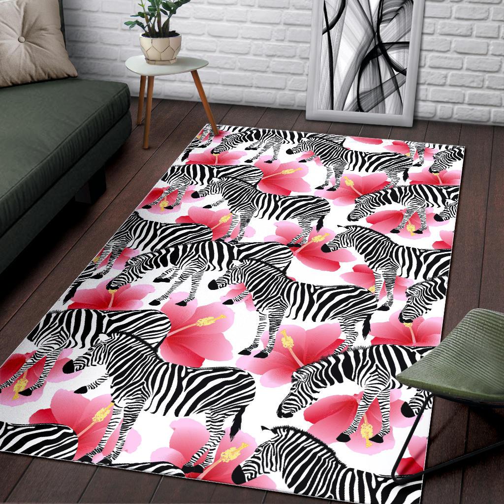 Zebra Red Hibiscus Pattern Area Rug