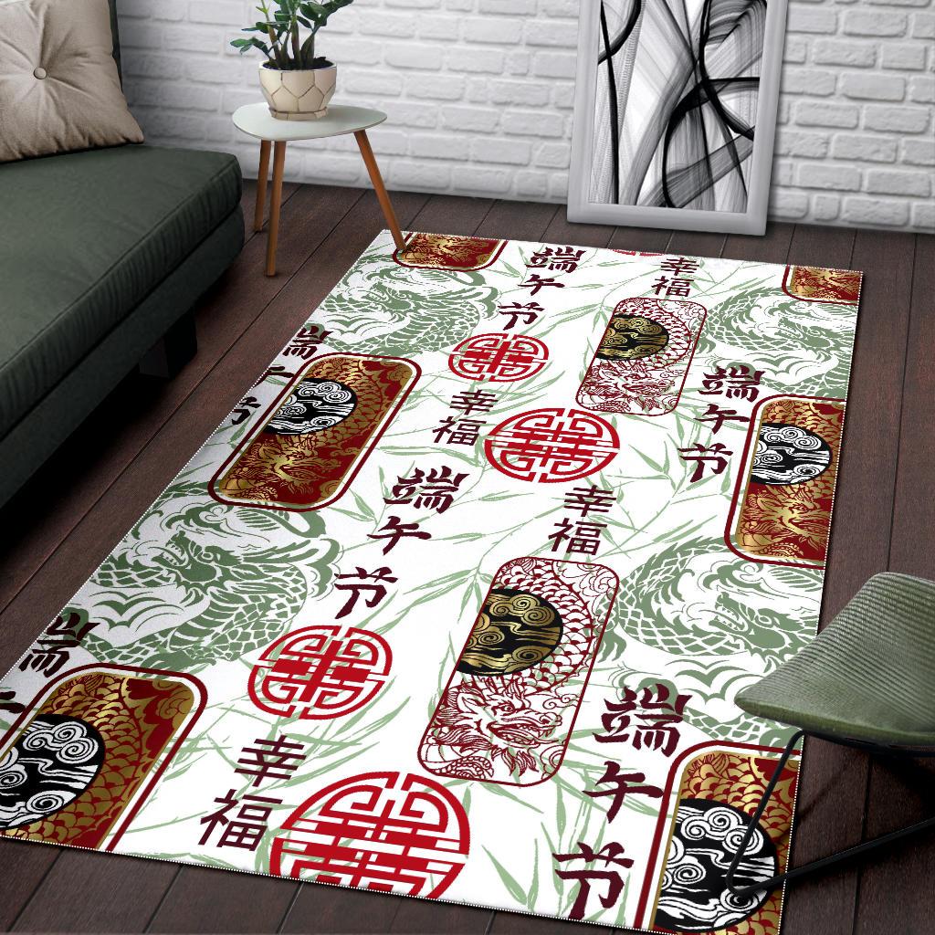 Dragon Pattern Happy Dragon Boat Festival Area Rug