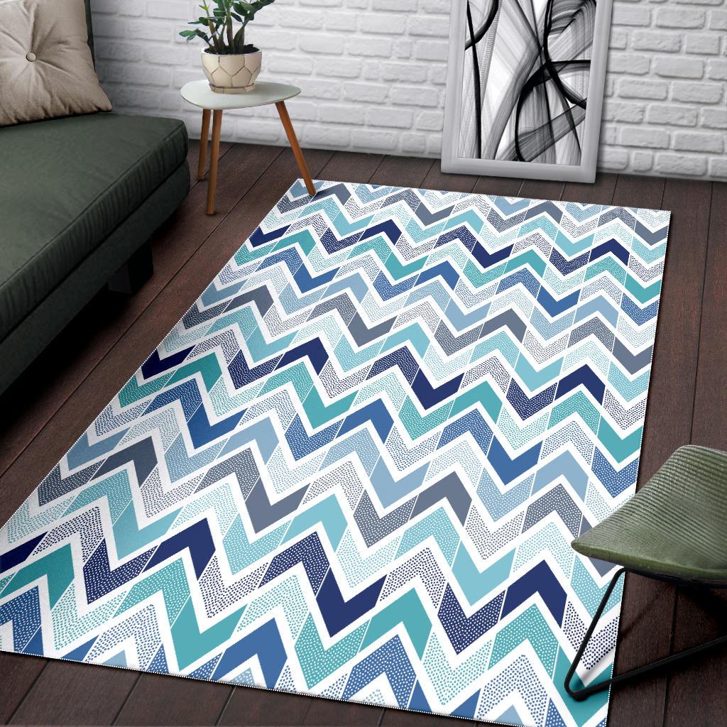 zigzag  chevron blue pattern Area Rug
