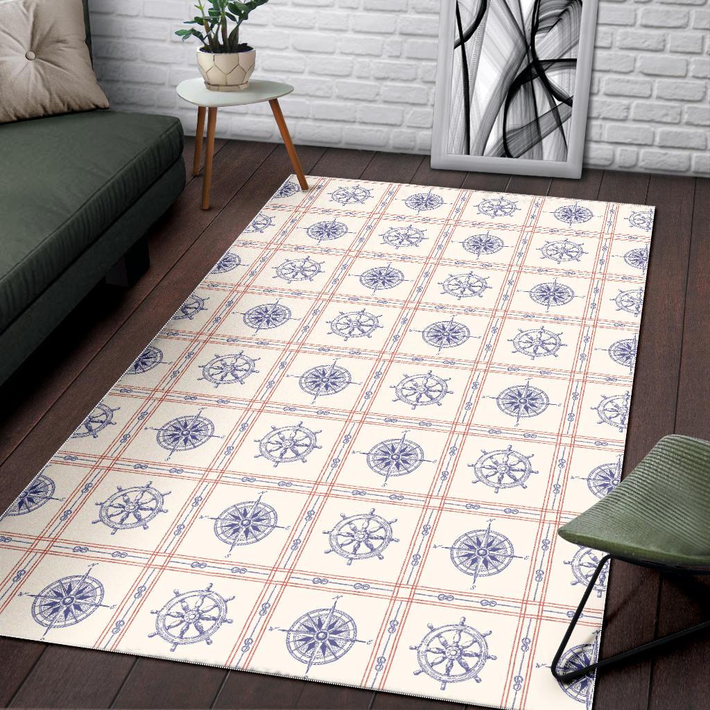 Nautical Steering Wheel Rudder Compass Pattern Area Rug
