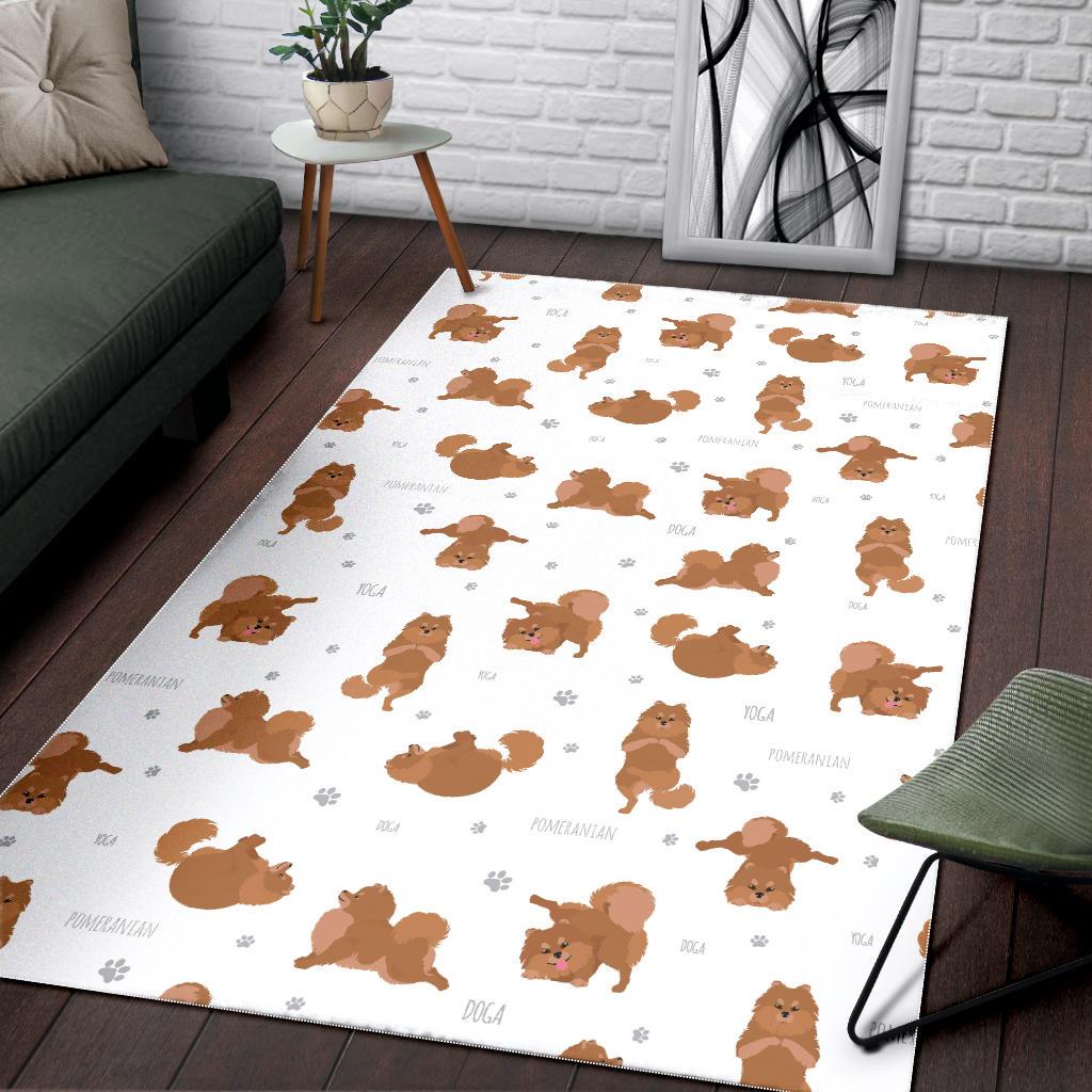 Pomeranian Yoga Pattern Area Rug