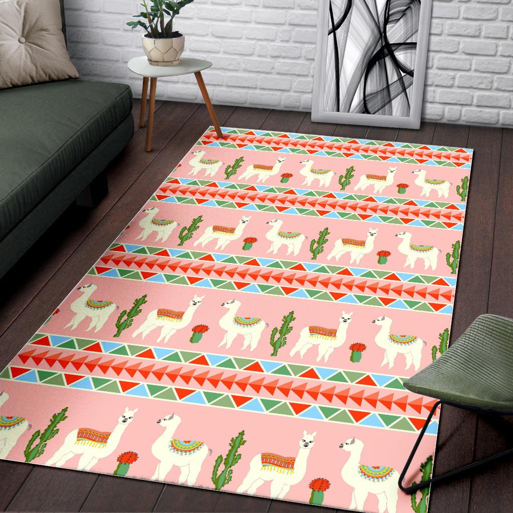 Llama Cactus Pattern background Area Rug