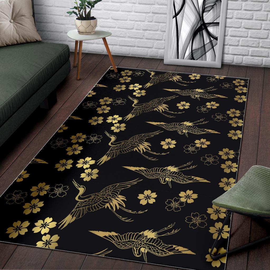 Gold Japanese Theme Pattern Area Rug