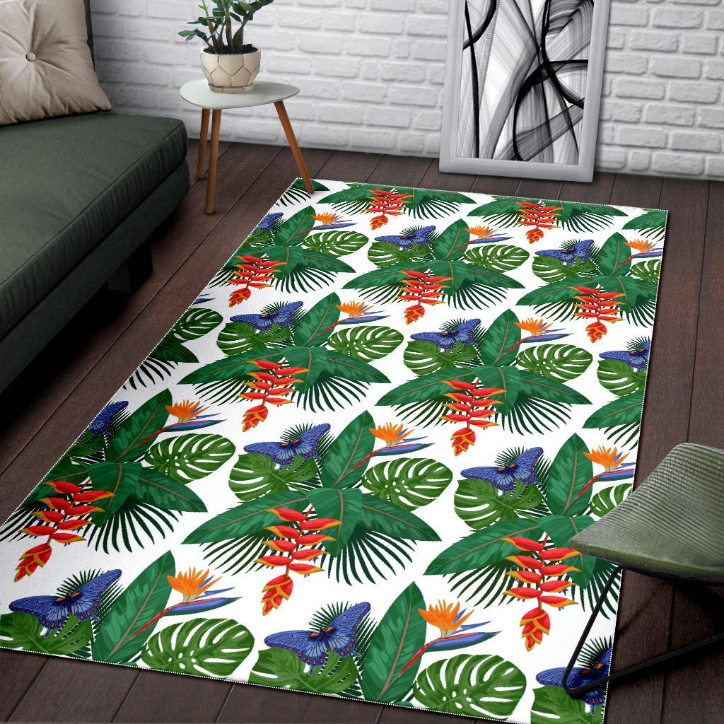Heliconia Butterfly Leaves Pattern Area Rug