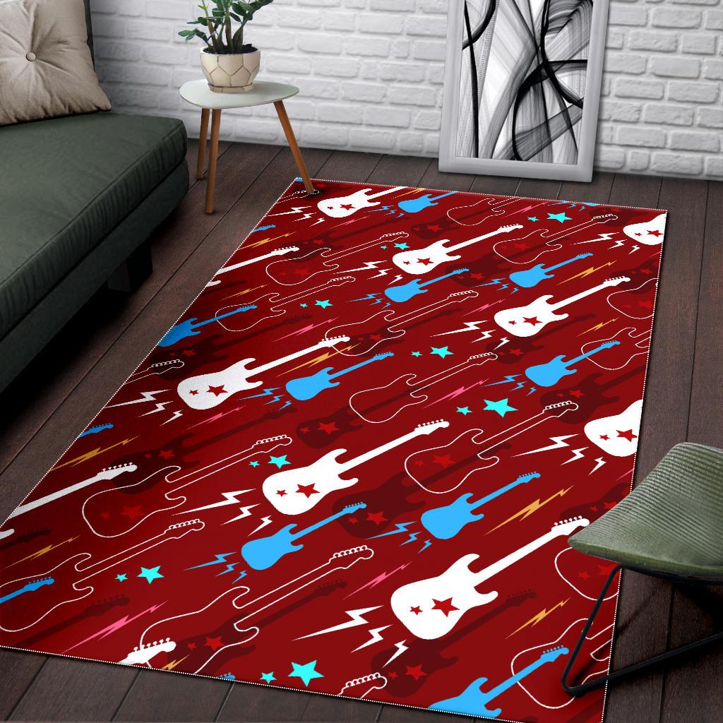 Electical Guitar Red Pattern Area Rug