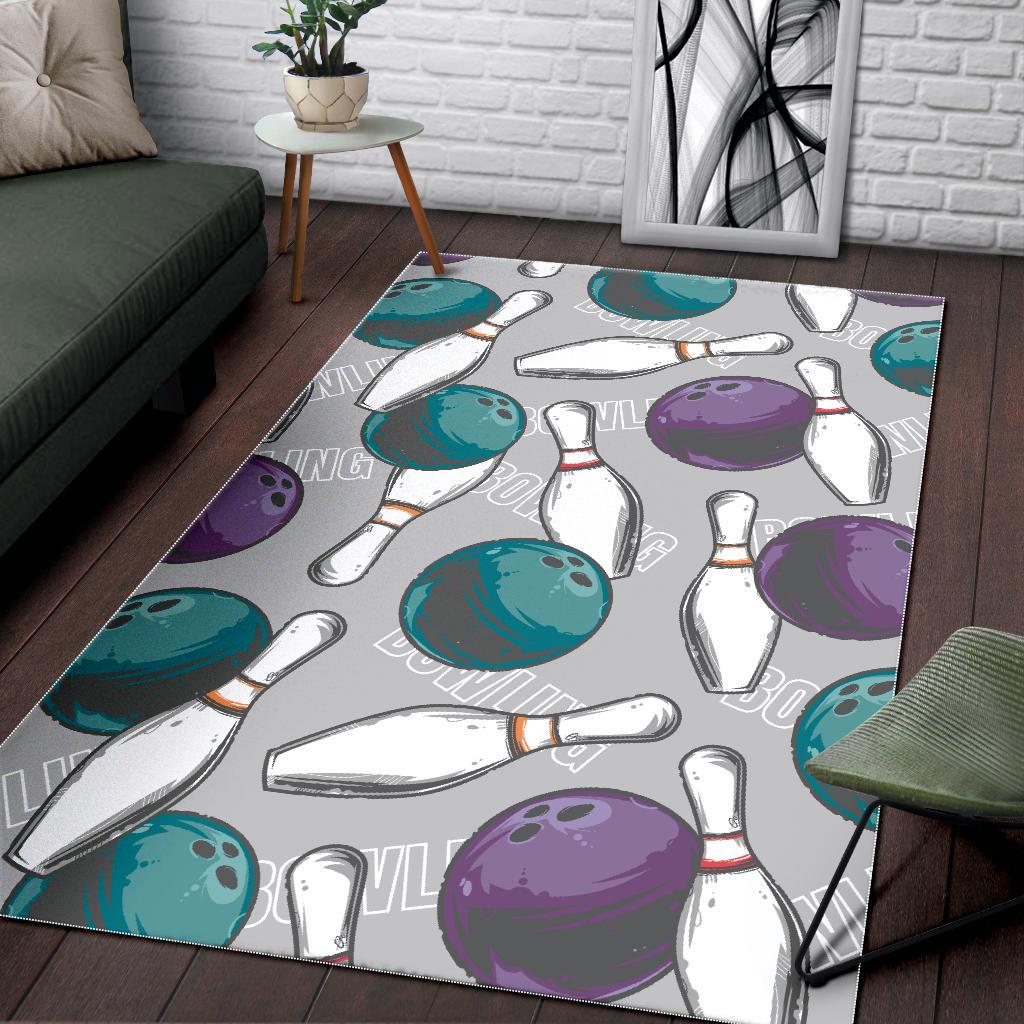 Bowling ball and pin gray background Area Rug