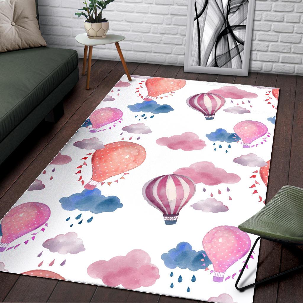 Watercolor air balloon cloud pattern Area Rug