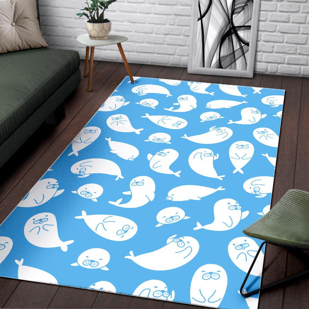 Cute white sea lion seals pattern Area Rug