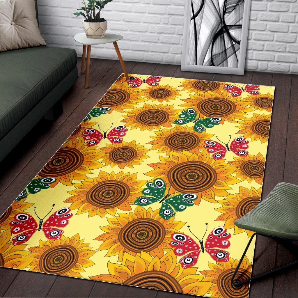 Sunflower Butterfly Pattern Area Rug