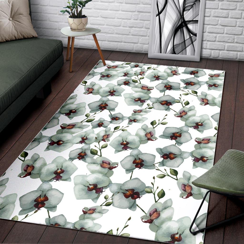 White Orchid Pattern Area Rug