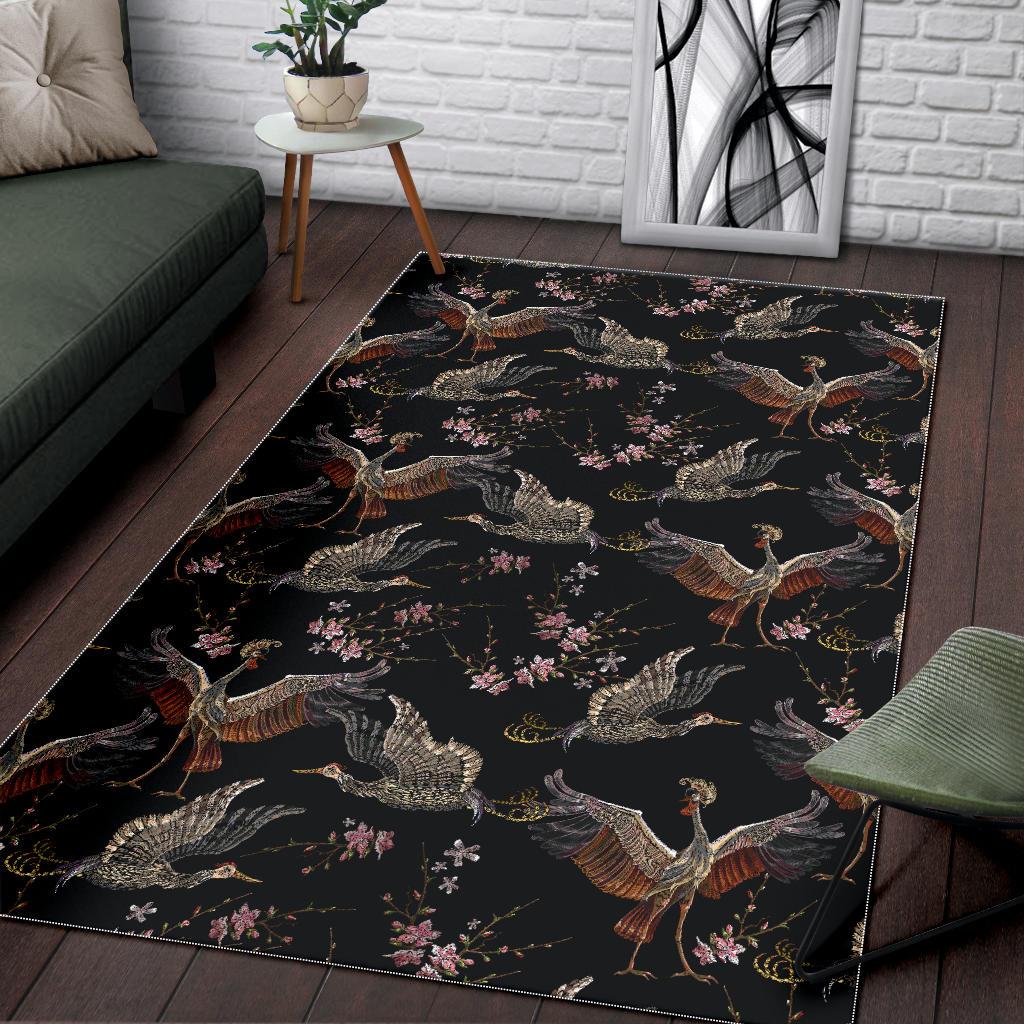 Japanese Crane Pattern Background Area Rug