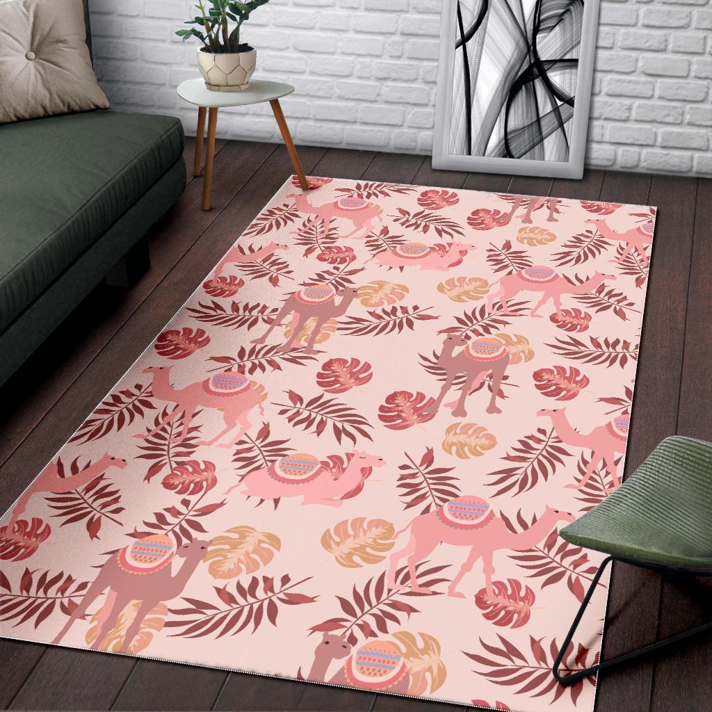 Pink Camel Leaves Pattern Area Rug