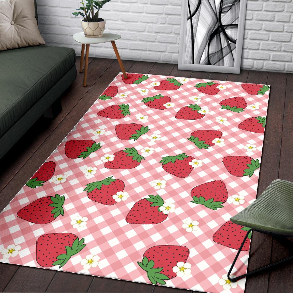 Strawberry Pattern Stripe Background Area Rug