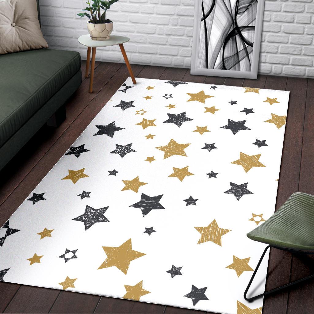 hand drawn gold black star pattern Area Rug
