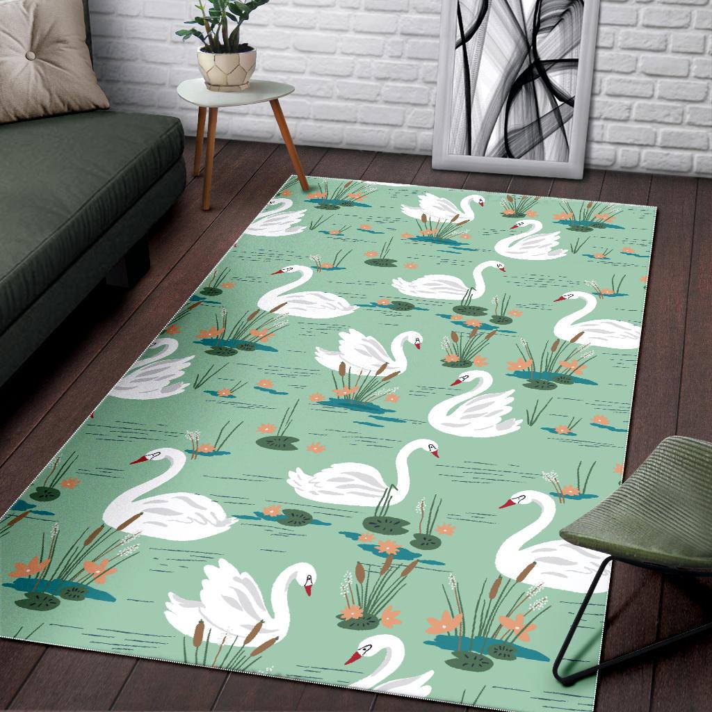 White swan lake pattern Area Rug