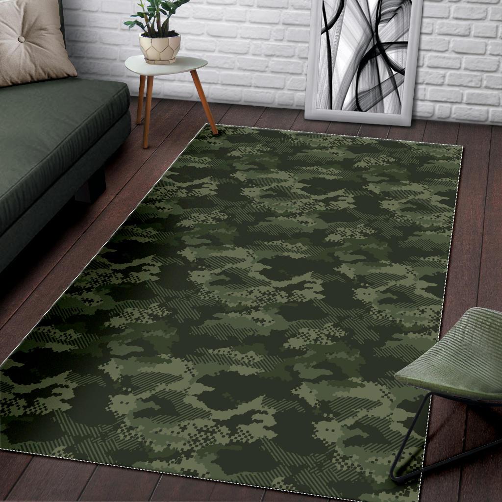 Digital Green camo camouflage pattern Area Rug