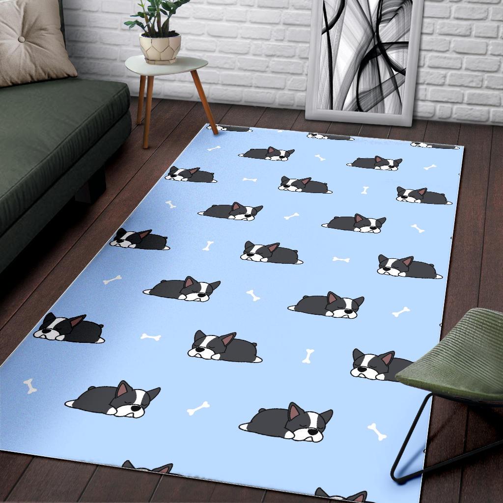 Sleep Boston Terrier Bone Pattern Area Rug