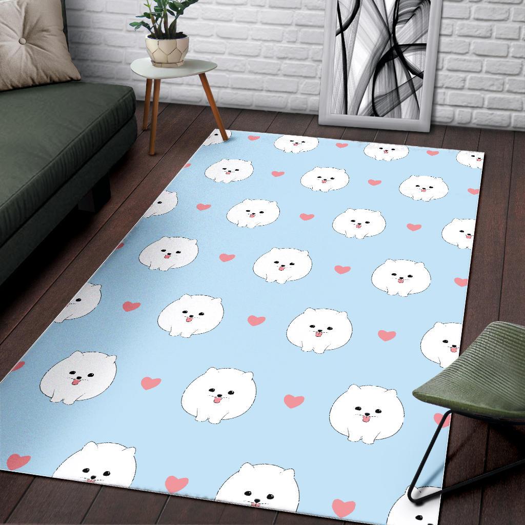 White cute pomeranian pattern Area Rug