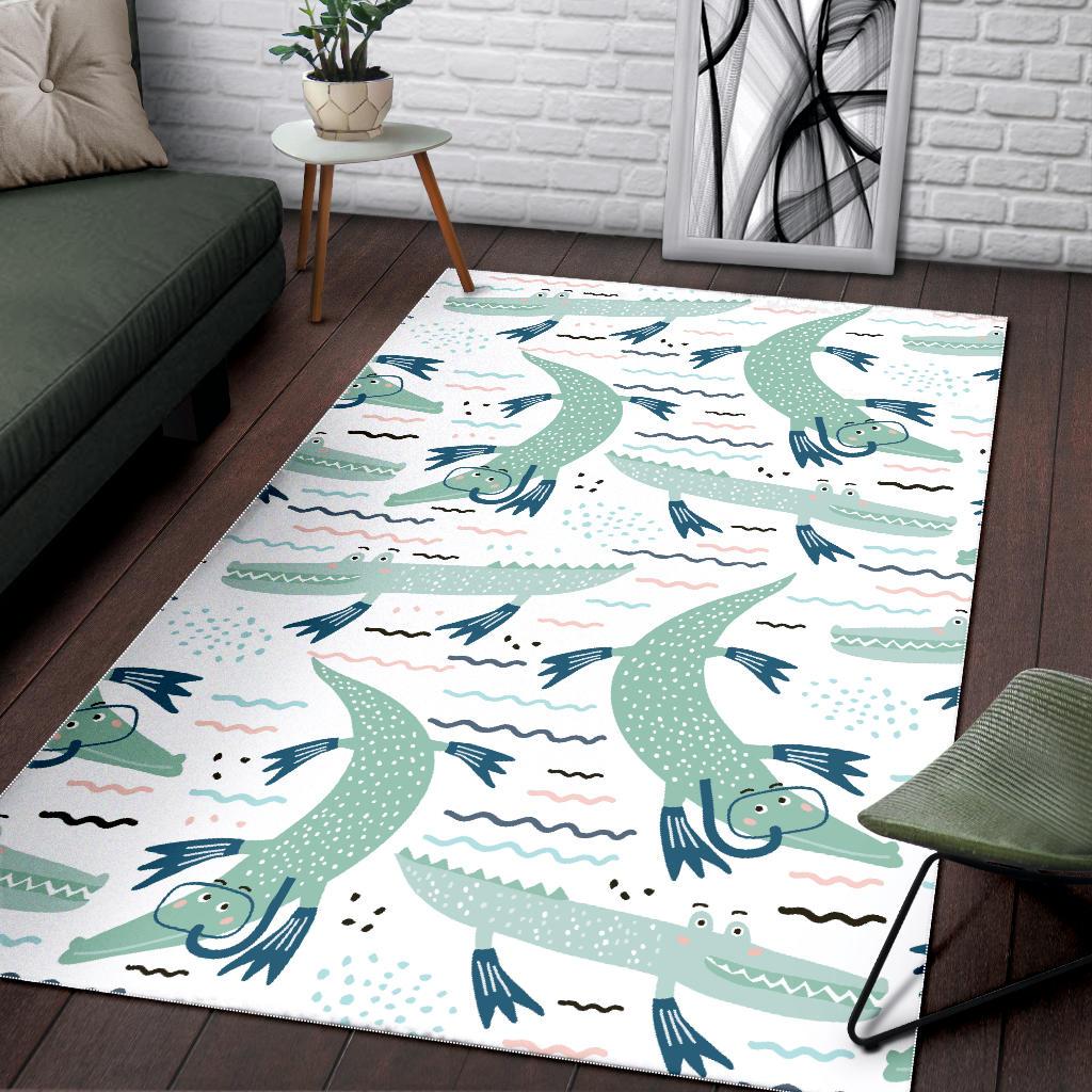 Crocodile diver pattern Area Rug
