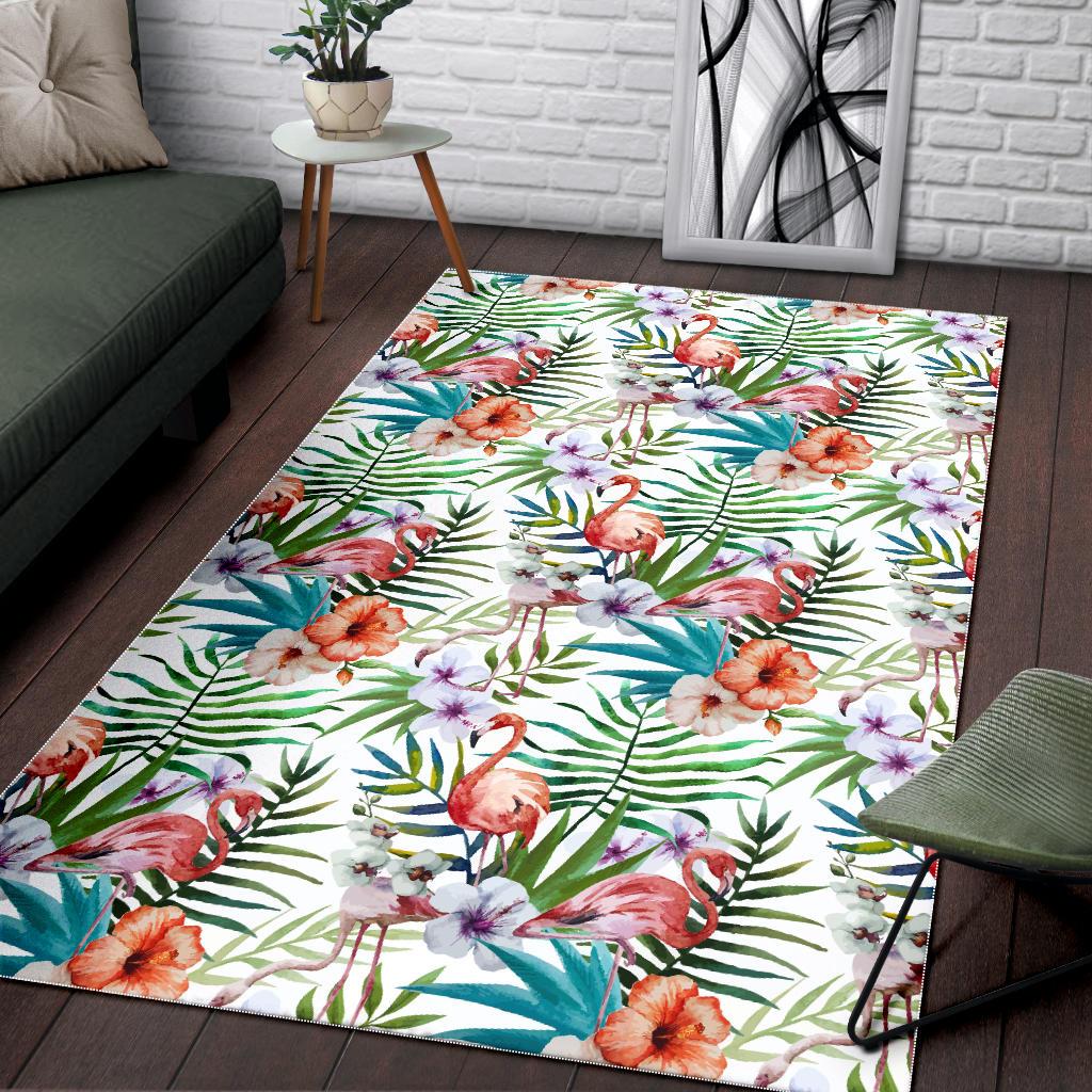 Flamingo Flower Leaves Pattern Area Rug