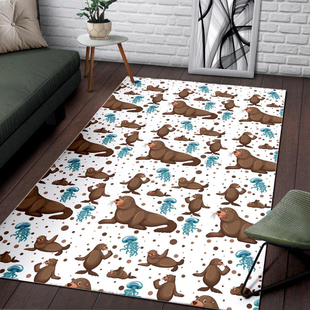 sea lion Seals jellyfish pattern Area Rug