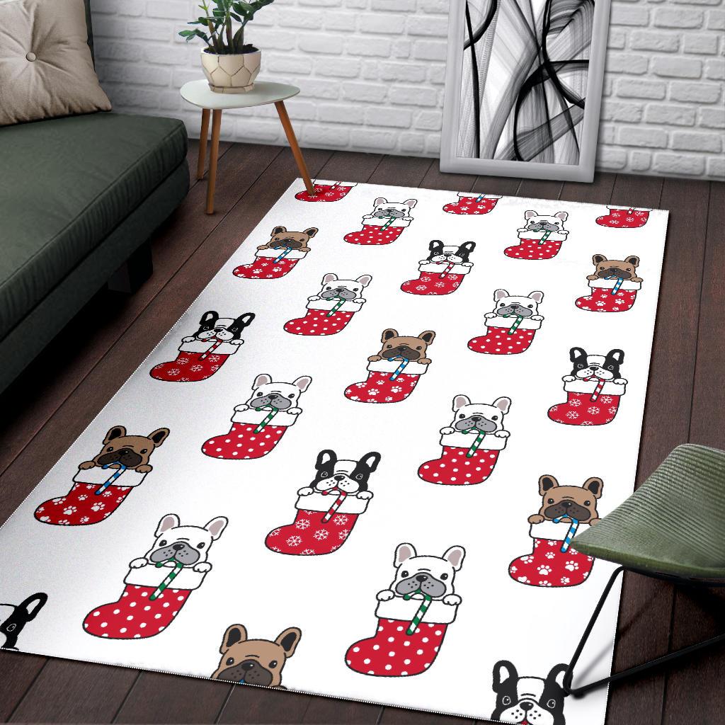 French Bulldog in Sock Pattern Area Rug