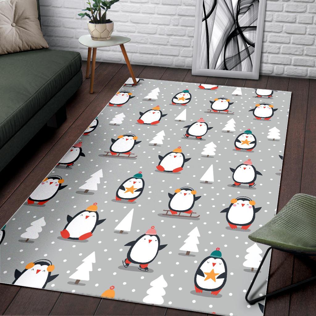 Cute Penguin christmas pattern Area Rug