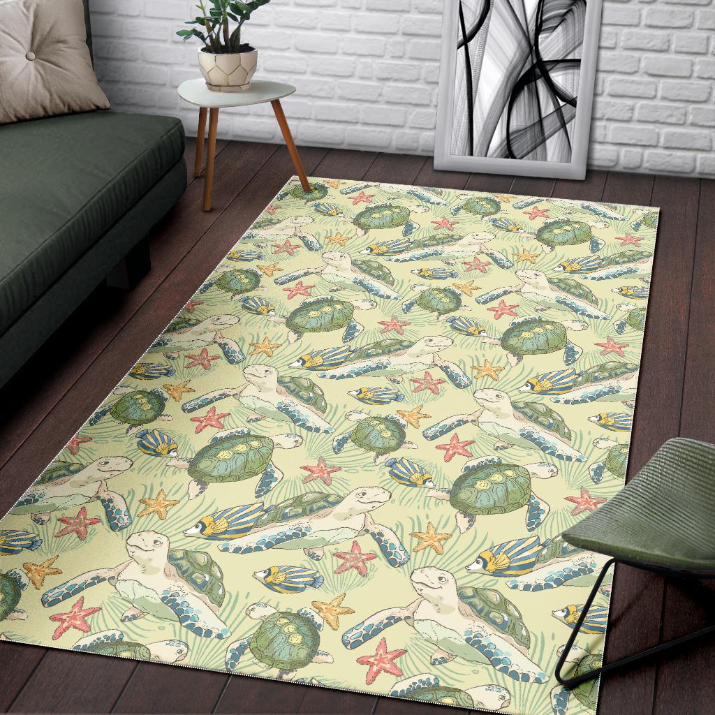 Hand drawn sea turtle fish pattern Area Rug