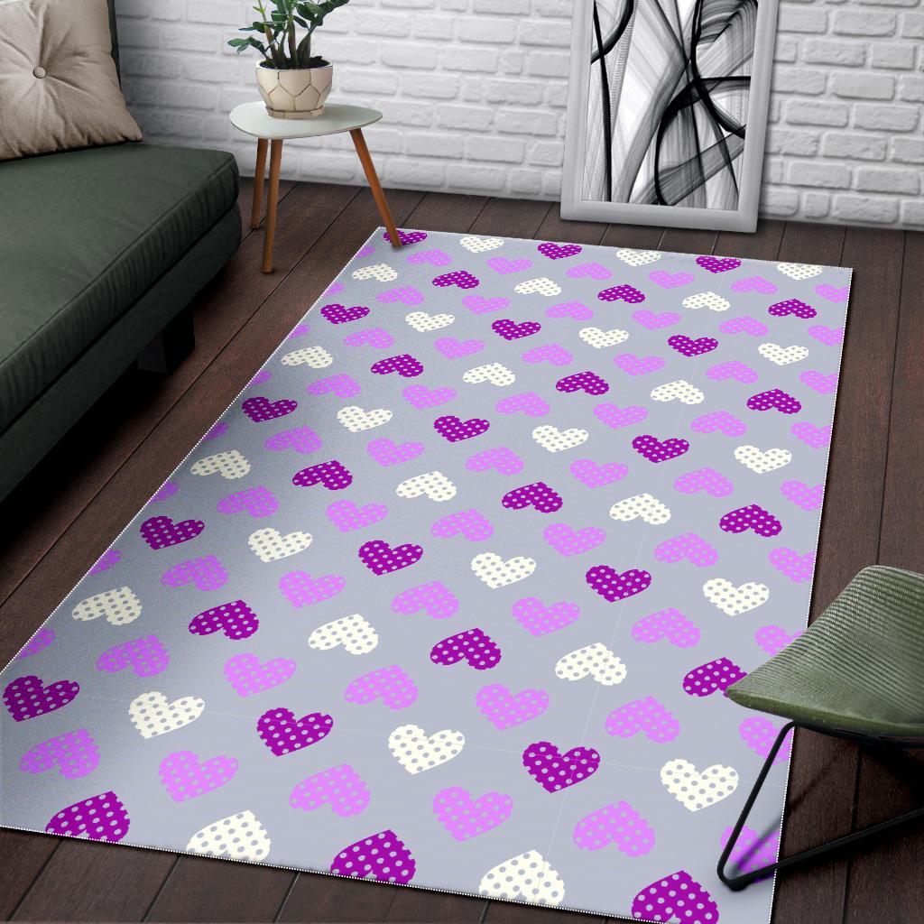 Heart Purple Pokka Dot Pattern Area Rug