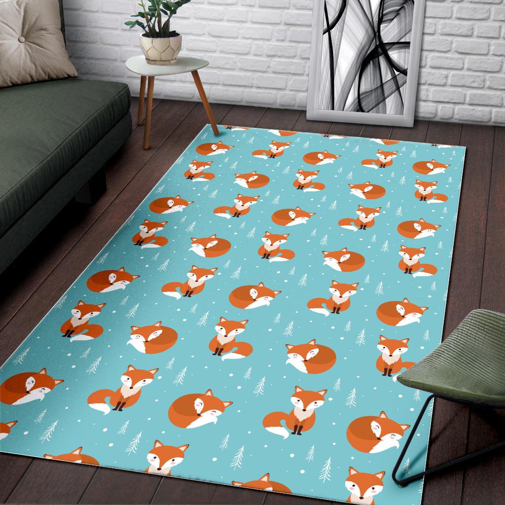 Fox pattern blue b ackground Area Rug