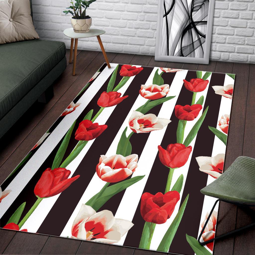 red and white tulips pattern Area Rug