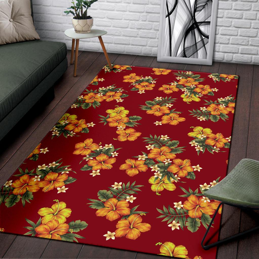 Orange Hibiscus Pattern Print Design HB026 Area Rugs