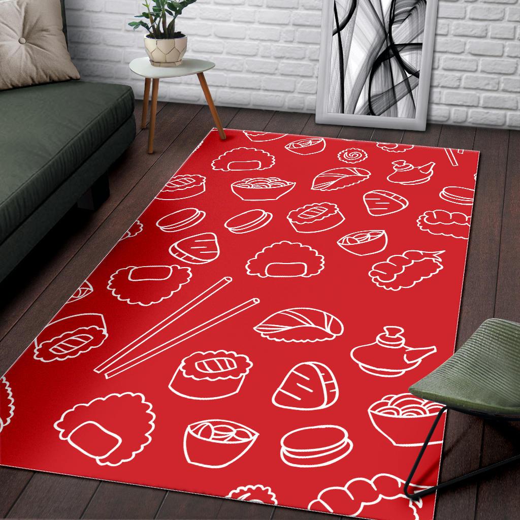 sushi pattern red background Area Rug